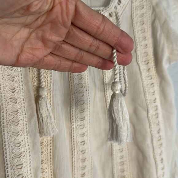 Hollister Cream Babydoll Top Crochet Lace Up Trim Tassel Flutter Sleeve Y2K - Picture 4 of 6